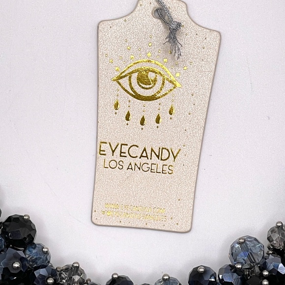 Eye Candy New Glass & Acrylic Black Blue Clear Beaded Collar Necklace - Picture 11 of 15